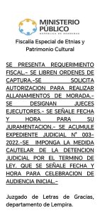 Prisión preventiva para cuarto acusado del asesinato de líder indígena en Lempira