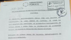 Por usurpar tierras de Tribu Indígena Tolupán “San Juan” fiscales presentan acción penal pública en contra de dos personas